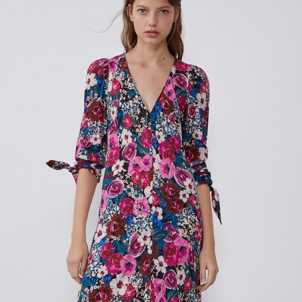 Zara Tropical Floral Midi Dress